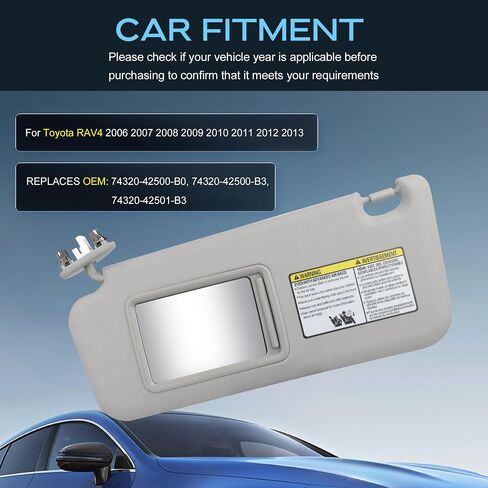 Gray Left Driver Side Sun Visor Fit for Toyota RAV4 2006 2007 2008 2008 2010 2012 2012 2013 مع Sunroof and Light يحل محل#74320-42500-B0 ، 74320-42500-B3 ، 74320-42501-B3 in Saudi Arabia