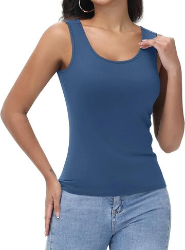 قمة دبابة Neer 3 Pack Women مع صدرية مملوءة بربرة رقبة تجريب اليوغا كاميسول رف الجرف على نطاق واسع (أسود ، أبيض ، أزرق ضباب ، صغير) in Saudi Arabia