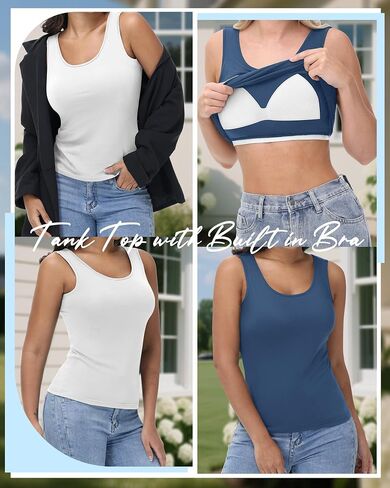 قمة دبابة Neer 3 Pack Women مع صدرية مملوءة بربرة رقبة تجريب اليوغا كاميسول رف الجرف على نطاق واسع (أسود ، أبيض ، أزرق ضباب ، صغير) in Saudi Arabia