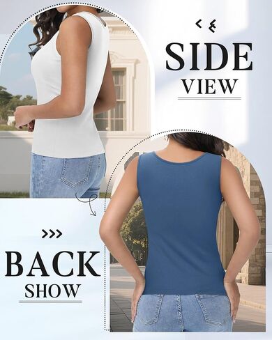 قمة دبابة Neer 3 Pack Women مع صدرية مملوءة بربرة رقبة تجريب اليوغا كاميسول رف الجرف على نطاق واسع (أسود ، أبيض ، أزرق ضباب ، صغير) in Saudi Arabia