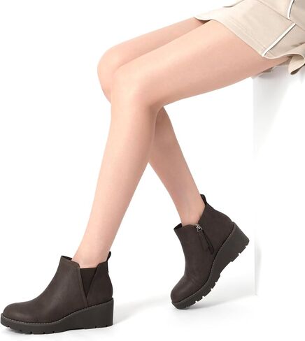 Athlefit Women's Wedge Chelsea Boots Platform Lug Sole Elastic Short Ankle Booties with Side Zipper in Saudi Arabia
