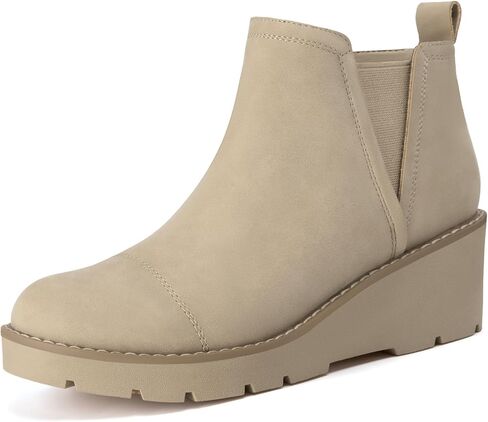 Athlefit Women's Wedge Chelsea Boots Platform Lug Sole Elastic Short Ankle Booties with Side Zipper in Saudi Arabia