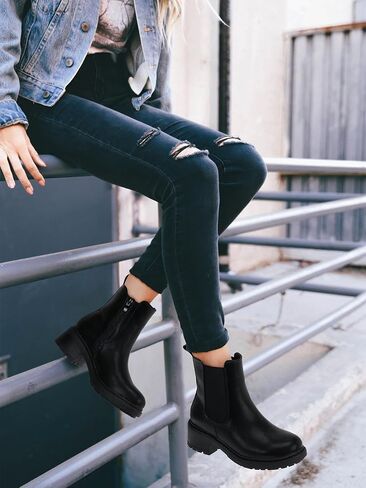 Women's Chelsea Boots Ankle: Slip on Chunky Heel Platform Booties | Side Zipper, Lug Sole Fashion Ankle Boots for Fall 2026, Casual Comfortable Chelsea Boots Shoes Size 6-11 in Saudi Arabia