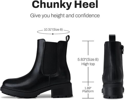 Women's Chelsea Boots Ankle: Slip on Chunky Heel Platform Booties | Side Zipper, Lug Sole Fashion Ankle Boots for Fall 2026, Casual Comfortable Chelsea Boots Shoes Size 6-11 in Saudi Arabia