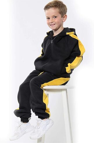 Kids Girls Boys Jogging Suit Black Fleece Tracksuit Hooded Hoodie Bottom Joggers in Kuwait