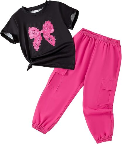 Toddler Girl Clothes Letter Graphic Print T-shirt Top and Jogger Pants 2PC Summer Clothing Set in Kuwait