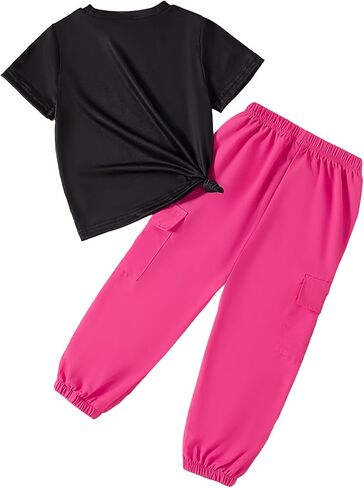 Toddler Girl Clothes Letter Graphic Print T-shirt Top and Jogger Pants 2PC Summer Clothing Set in Kuwait