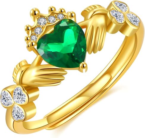 Dreamboat Sterling Silver Claddagh Rings for Women Irish Rings Clover Shamrock Green Heart Irish Gift Made In Ireland Luck Scottish Jewelry in Saudi Arabia