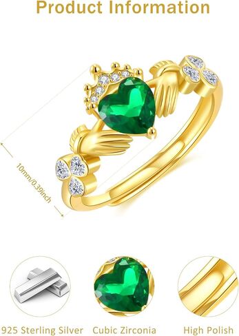 Dreamboat Sterling Silver Claddagh Rings for Women Irish Rings Clover Shamrock Green Heart Irish Gift Made In Ireland Luck Scottish Jewelry in Saudi Arabia