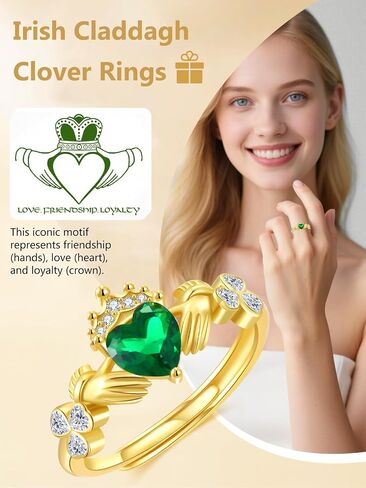 Dreamboat Sterling Silver Claddagh Rings for Women Irish Rings Clover Shamrock Green Heart Irish Gift Made In Ireland Luck Scottish Jewelry in Saudi Arabia
