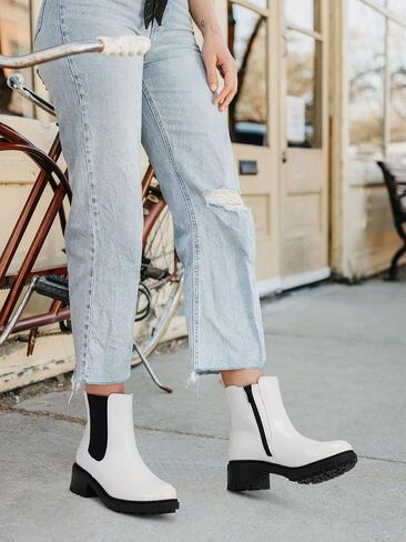 Shibever Womens Otchle Boots Chelsea: مكتنزة منخفضة الكعب مستدير أحذية تشيلسي تشيلسي للنساء - انزلق على الجوارب الكاحل المرنة خريف 2025 in Saudi Arabia