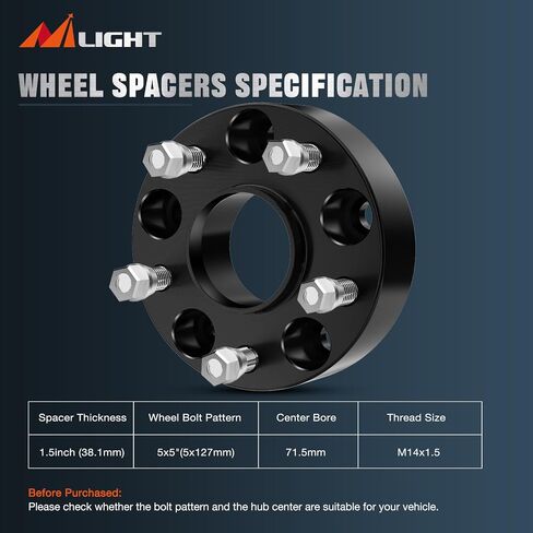 Nilight 5x5.5 Wheel Spacers for 2011-2022 Grand Cherokee,2018-2022 Wrangler JL/JLU,2019-2022 Gladiator JT,2011-2022 Durango,1.5 inch Wheel Spacer 5x127mm with 14x1.5 Studs & 71.5mm bore in Saudi Arabia