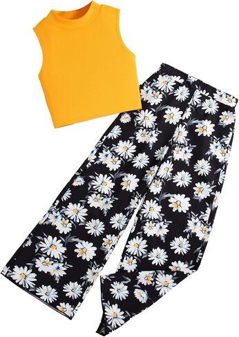 Girls Clothes Summer 2025 Cute Outfits 2 Pieces Tank Tops + Wide Leg Pants Sets Suit in Kuwait