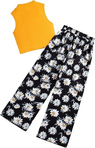 Girls Clothes Summer 2025 Cute Outfits 2 Pieces Tank Tops + Wide Leg Pants Sets Suit in Kuwait