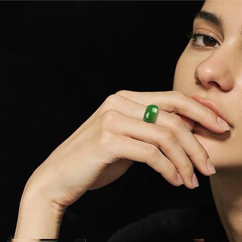 5-6mm 7-8mm عرض طبيعية Hotan Jade Rings حظا سعيدا المجوهرات الخضراء الطبيعية اليشم فنغشوي الخاتم للنساء للجنسين مع صندوق الهدايا in Kuwait