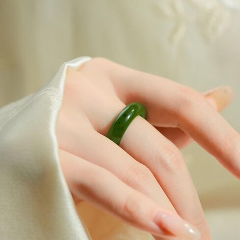 5-6mm 7-8mm عرض طبيعية Hotan Jade Rings حظا سعيدا المجوهرات الخضراء الطبيعية اليشم فنغشوي الخاتم للنساء للجنسين مع صندوق الهدايا in Kuwait