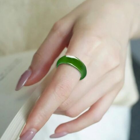 5-6mm 7-8mm عرض طبيعية Hotan Jade Rings حظا سعيدا المجوهرات الخضراء الطبيعية اليشم فنغشوي الخاتم للنساء للجنسين مع صندوق الهدايا in Kuwait