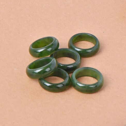 5-6mm 7-8mm عرض طبيعية Hotan Jade Rings حظا سعيدا المجوهرات الخضراء الطبيعية اليشم فنغشوي الخاتم للنساء للجنسين مع صندوق الهدايا in Kuwait