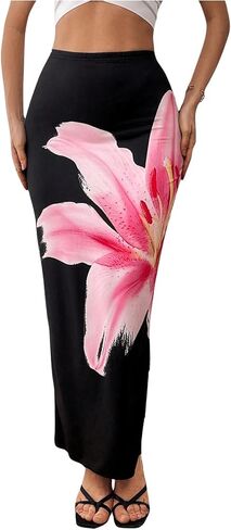 OYOANGLE Women's Floral Print Pencil Skirt Elastic High Waist Vacation Bodycon Maxi Skirts in Saudi Arabia