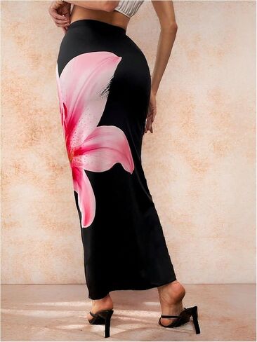 OYOANGLE Women's Floral Print Pencil Skirt Elastic High Waist Vacation Bodycon Maxi Skirts in Saudi Arabia