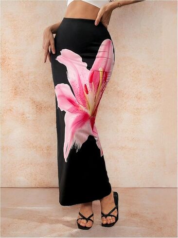 OYOANGLE Women's Floral Print Pencil Skirt Elastic High Waist Vacation Bodycon Maxi Skirts in Saudi Arabia