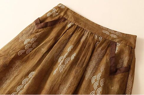Womens Cotton Linen Skirts A Line Flowy High Waisted Vintage Printed Pattern Midi Skirt with Pockets in Saudi Arabia