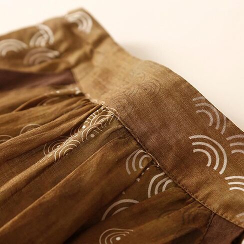 Womens Cotton Linen Skirts A Line Flowy High Waisted Vintage Printed Pattern Midi Skirt with Pockets in Saudi Arabia