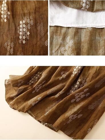 Womens Cotton Linen Skirts A Line Flowy High Waisted Vintage Printed Pattern Midi Skirt with Pockets in Saudi Arabia