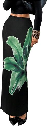 OYOANGLE Women's Floral Print Pencil Skirt Elastic High Waist Vacation Bodycon Maxi Skirts in Saudi Arabia
