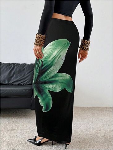 OYOANGLE Women's Floral Print Pencil Skirt Elastic High Waist Vacation Bodycon Maxi Skirts in Saudi Arabia