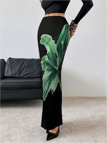 OYOANGLE Women's Floral Print Pencil Skirt Elastic High Waist Vacation Bodycon Maxi Skirts in Saudi Arabia