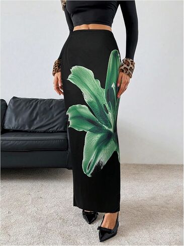 OYOANGLE Women's Floral Print Pencil Skirt Elastic High Waist Vacation Bodycon Maxi Skirts in Saudi Arabia