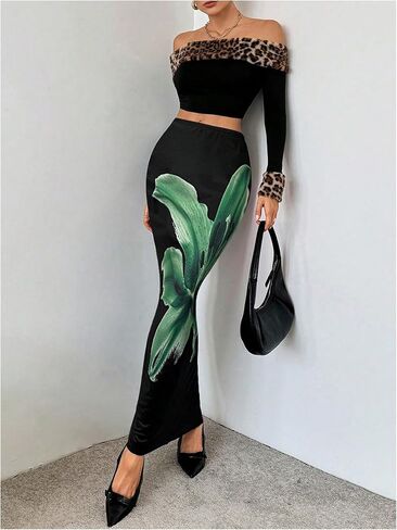 OYOANGLE Women's Floral Print Pencil Skirt Elastic High Waist Vacation Bodycon Maxi Skirts in Saudi Arabia