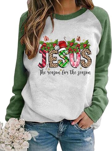 Jesus Is the Reason for the Season Sweatshirts Women Christmas Holiday Graphic Shirts Faith Long Sleeve Pullover Tops in Kuwait