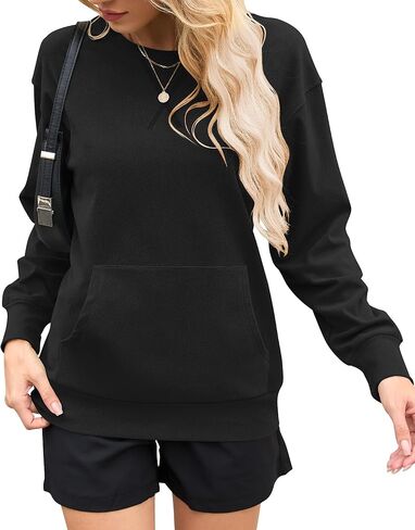 AUSELILY Womens Long Sleeve Sweatshirt Casual Crewneck Plain Pullover Tops with Pockets in Saudi Arabia