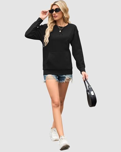 AUSELILY Womens Long Sleeve Sweatshirt Casual Crewneck Plain Pullover Tops with Pockets in Saudi Arabia