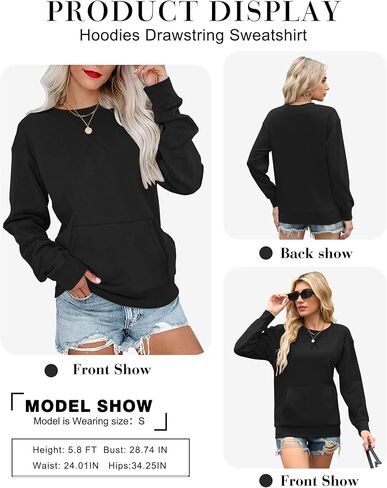 AUSELILY Womens Long Sleeve Sweatshirt Casual Crewneck Plain Pullover Tops with Pockets in Saudi Arabia