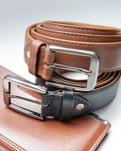 Mens Belt 2 Pack-Genuine Leather Belts for Men-Hand Made with Customizable Fit-Stylish & Durable Dress or Casual Belts in Saudi Arabia