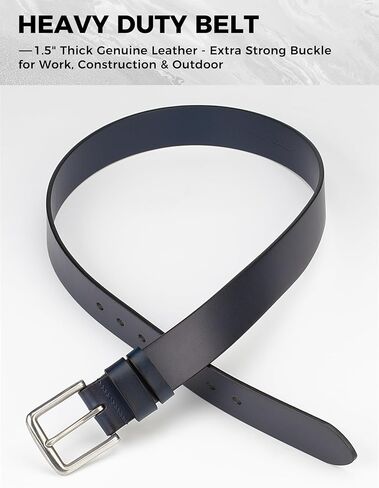 Mens Heavy Duty Full Grain Leather Belt - 1 1/2 Italian Genuine Leather with Sturdy Buckle for Jeans Casual Pants in Kuwait