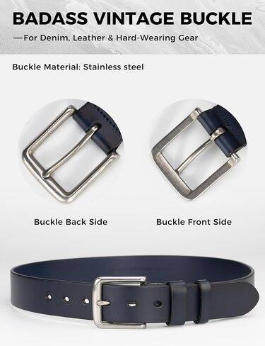 Mens Heavy Duty Full Grain Leather Belt - 1 1/2 Italian Genuine Leather with Sturdy Buckle for Jeans Casual Pants in Kuwait