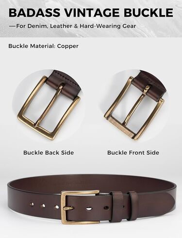 Mens Heavy Duty Full Grain Leather Belt - 1 1/2 Italian Genuine Leather with Sturdy Buckle for Jeans Casual Pants in Kuwait