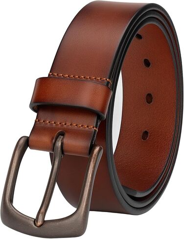 Mens Heavy Duty Full Grain Leather Belt - 1 1/2 Italian Genuine Leather with Sturdy Buckle for Jeans Casual Pants in Kuwait