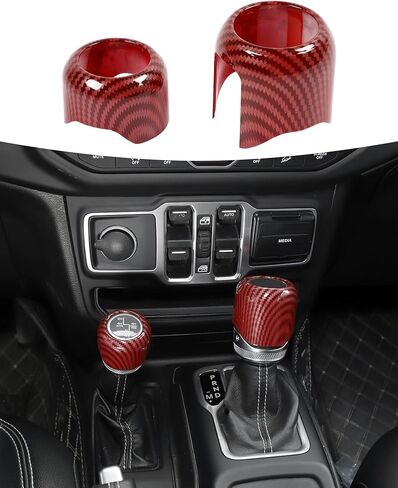تغطية مقابض SHIFTER SHIFTER GEAR لجيب Wrangler JL/JT Gladiator رباعي العجلات 2018-2025 ، إكسسوارات وحدة التحكم في ألياف الكربون الأحمر. in Kuwait
