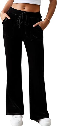 Aleumdr Womens High Waisted Sweatpants Wide Leg Velour Pants with Pockets Drawstring Waist Flare Leg Lounge Pants in Saudi Arabia