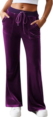 Aleumdr Womens High Waisted Sweatpants Wide Leg Velour Pants with Pockets Drawstring Waist Flare Leg Lounge Pants in Saudi Arabia