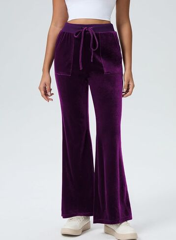 Aleumdr Womens High Waisted Sweatpants Wide Leg Velour Pants with Pockets Drawstring Waist Flare Leg Lounge Pants in Saudi Arabia