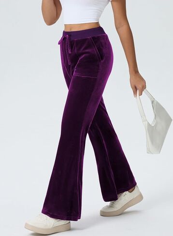Aleumdr Womens High Waisted Sweatpants Wide Leg Velour Pants with Pockets Drawstring Waist Flare Leg Lounge Pants in Saudi Arabia
