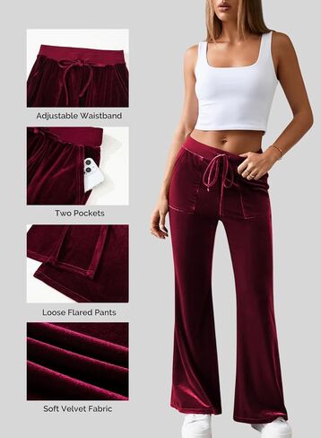 Aleumdr Womens High Waisted Sweatpants Wide Leg Velour Pants with Pockets Drawstring Waist Flare Leg Lounge Pants in Saudi Arabia