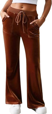 Aleumdr Womens High Waisted Sweatpants Wide Leg Velour Pants with Pockets Drawstring Waist Flare Leg Lounge Pants in Saudi Arabia