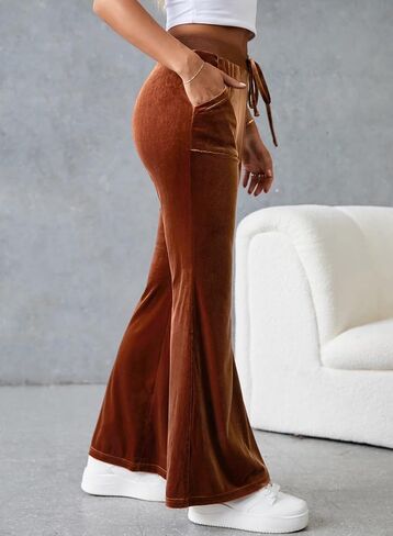 Aleumdr Womens High Waisted Sweatpants Wide Leg Velour Pants with Pockets Drawstring Waist Flare Leg Lounge Pants in Saudi Arabia